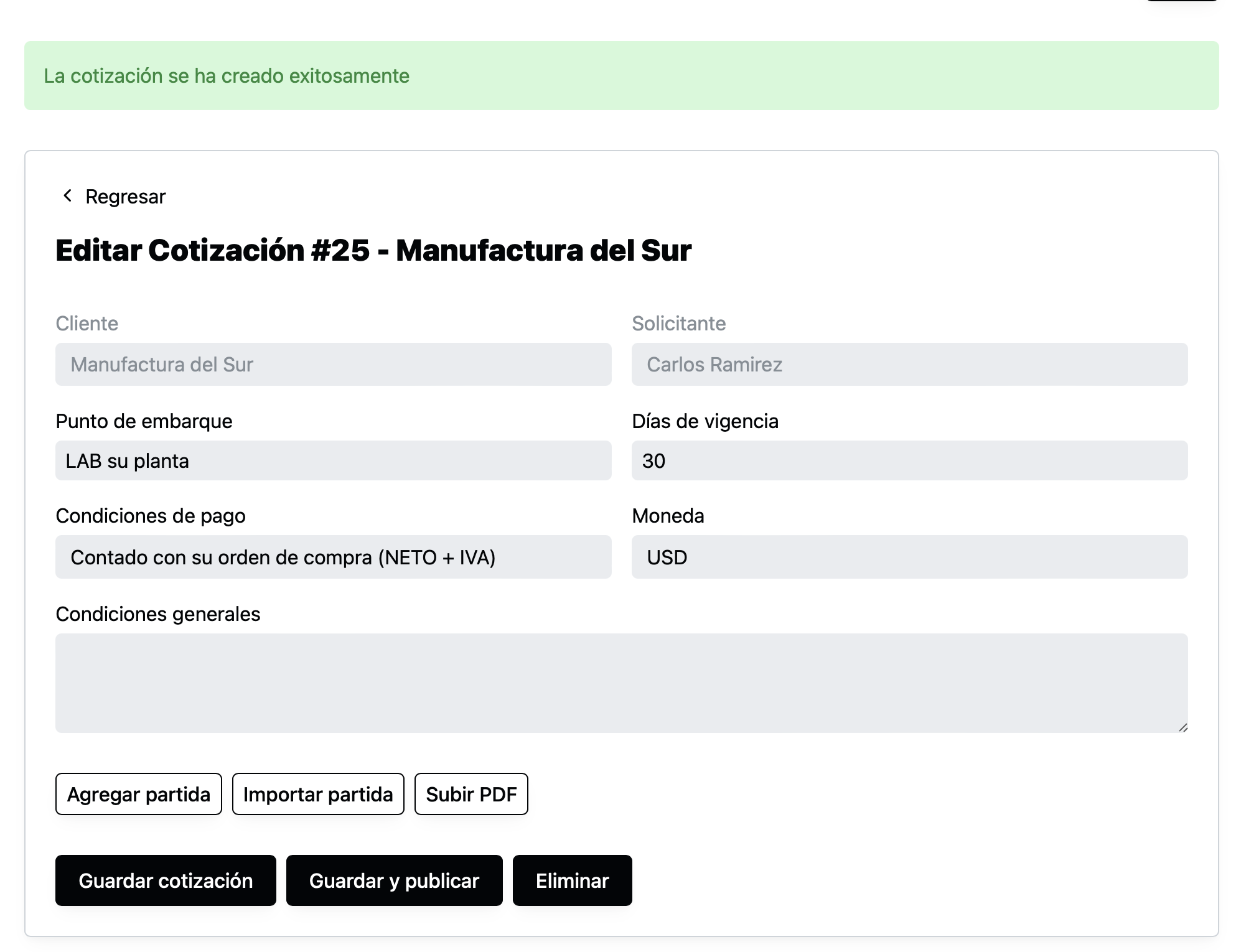 cotizacion creada