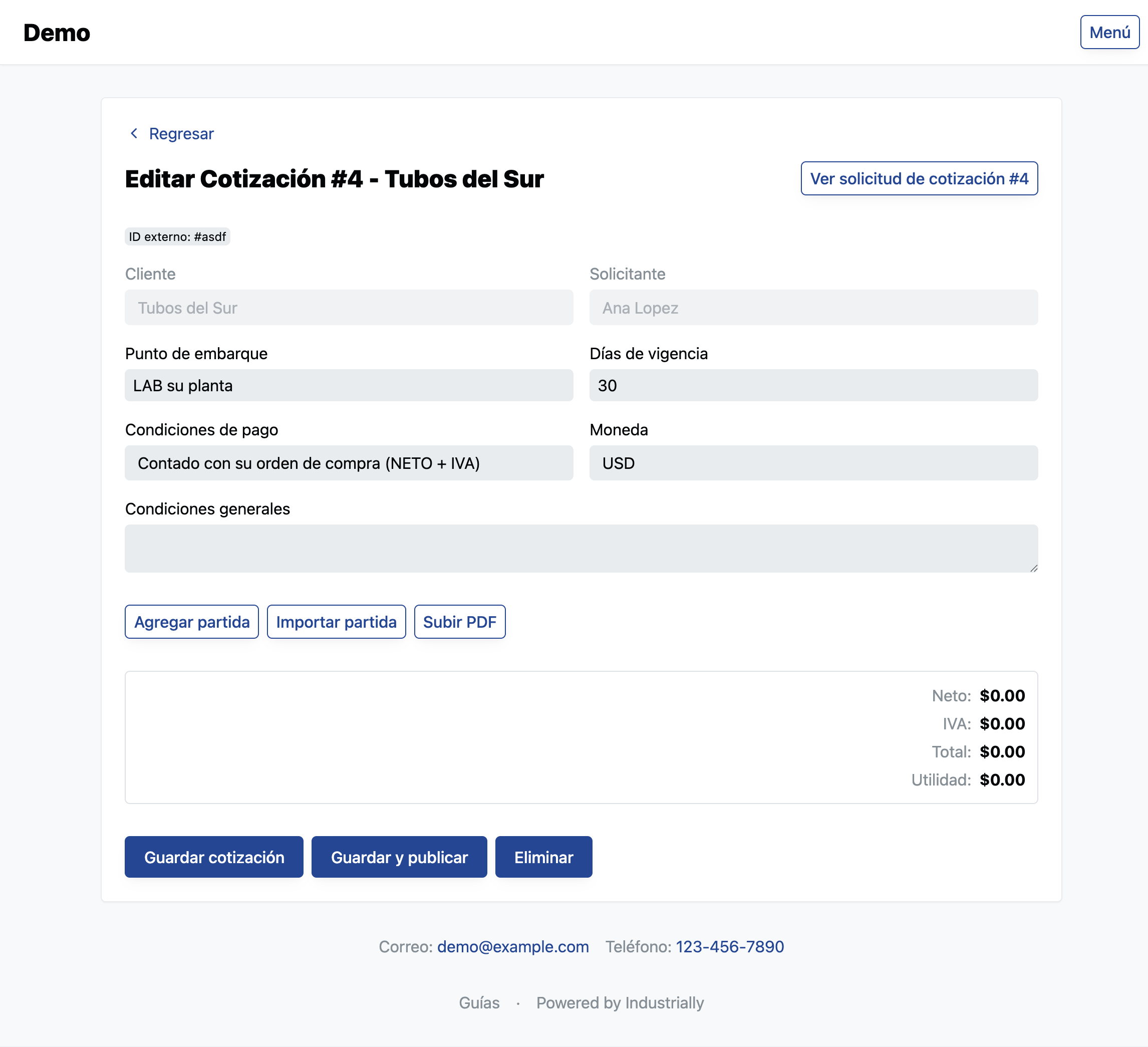 Cotización en edición