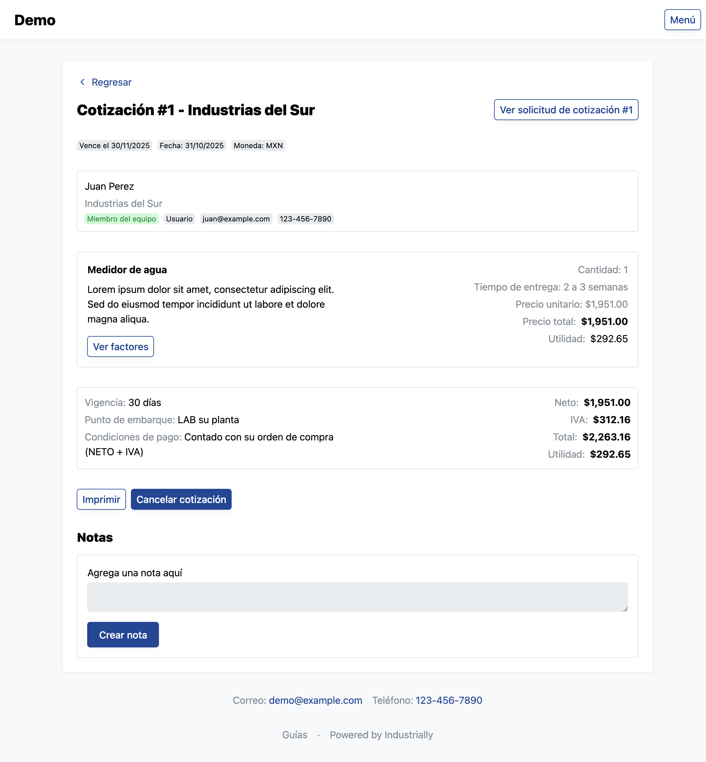 Cotización publicada