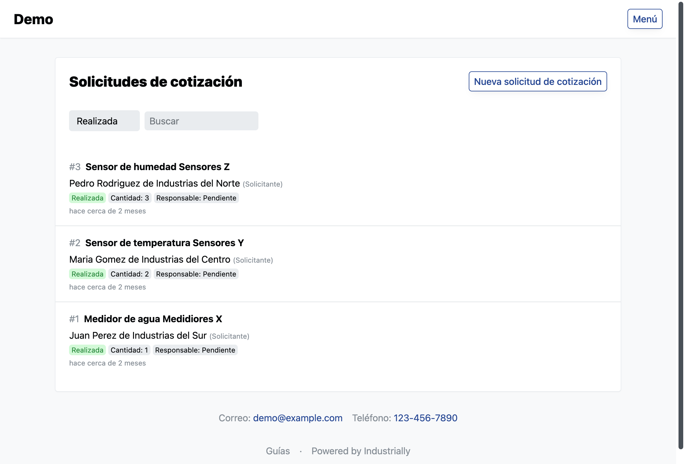 Lista de solicitudes de cotización